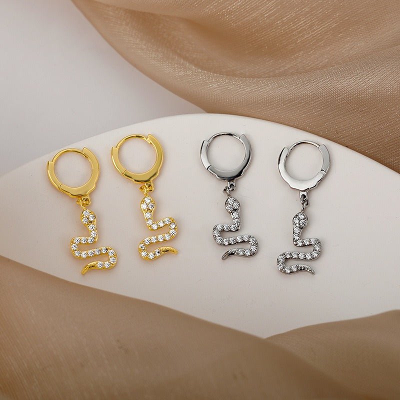 18K gold geometric inlaid gemstone design light luxury fashion earrings - PetPoy Shop