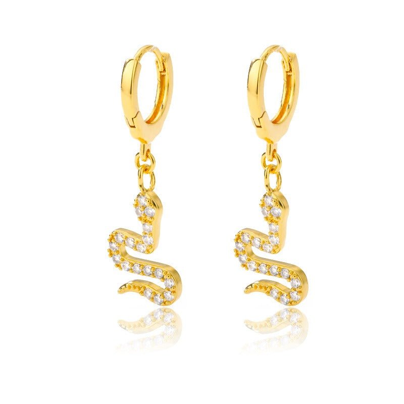 18K gold geometric inlaid gemstone design light luxury fashion earrings - PetPoy Shop