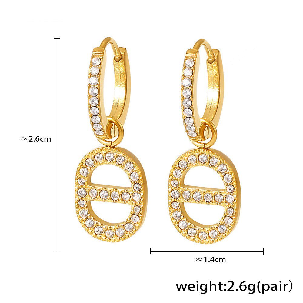 18K gold geometric inlaid gemstones exquisite design dazzling earrings - PetPoy Shop