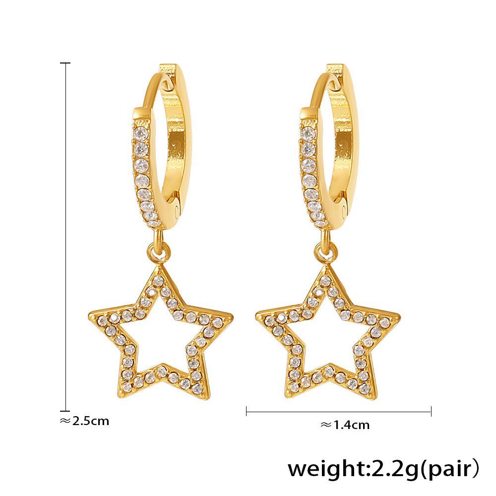 18K gold geometric inlaid gemstones exquisite design dazzling earrings - PetPoy Shop