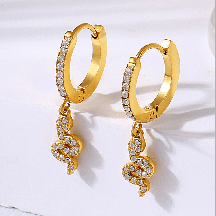 18K gold geometric inlaid gemstones exquisite design dazzling earrings - PetPoy Shop