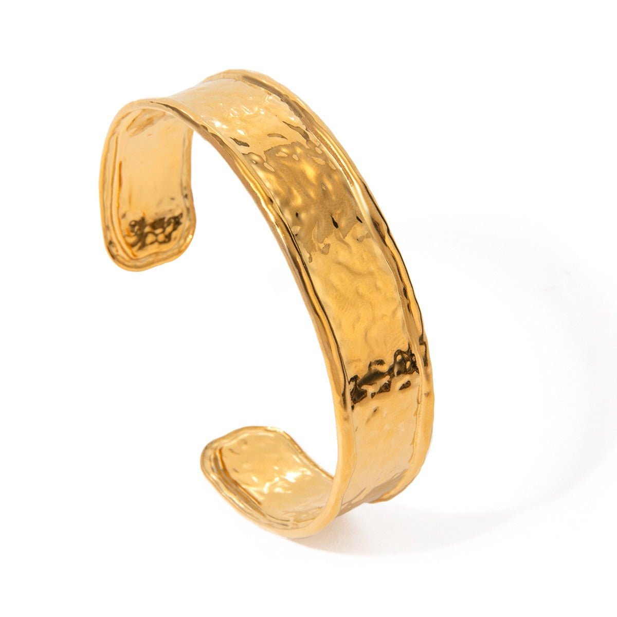 18K gold light luxury fashion wide surface with hammer pattern design bracelet - PetPoy Shop