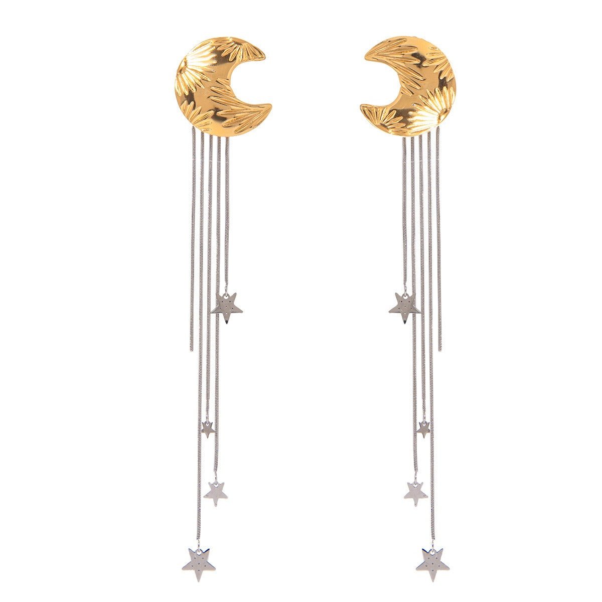 18K gold moon and star with tassel design high - end earrings - PetPoy Shop