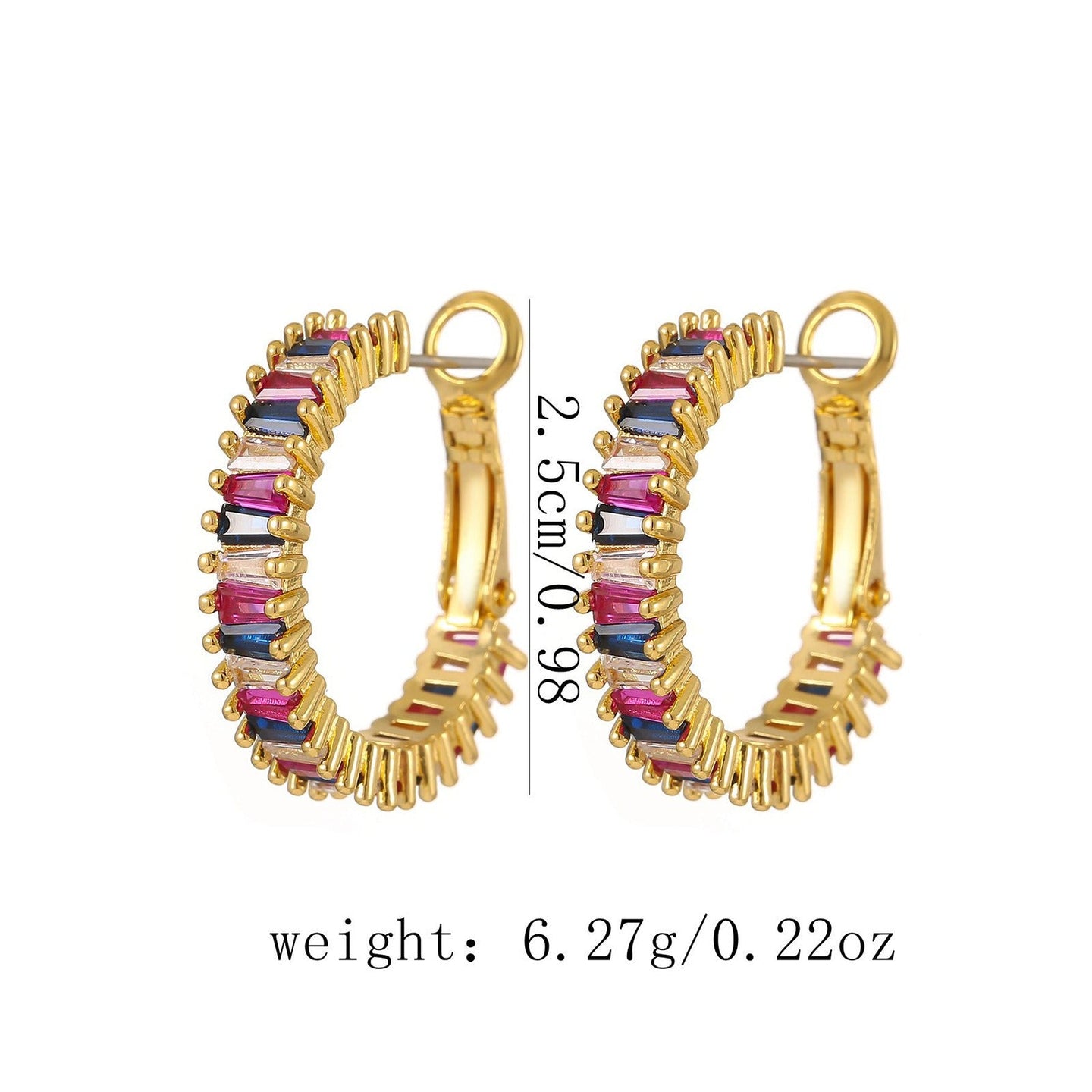 18K gold O - shaped gemstone - inlaid earrings with a light luxury style - PetPoy Shop