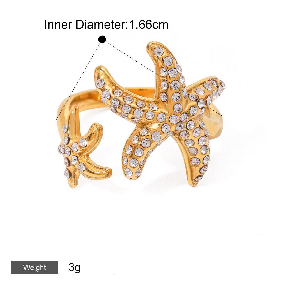 18K Gold Starfish Shape Diamond Design Luxury Ring - PetPoy Shop