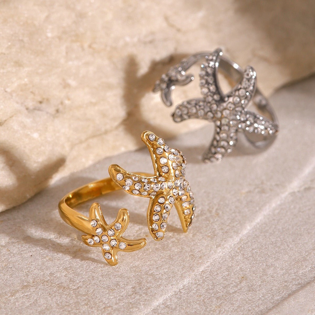 18K Gold Starfish Shape Diamond Design Luxury Ring - PetPoy Shop