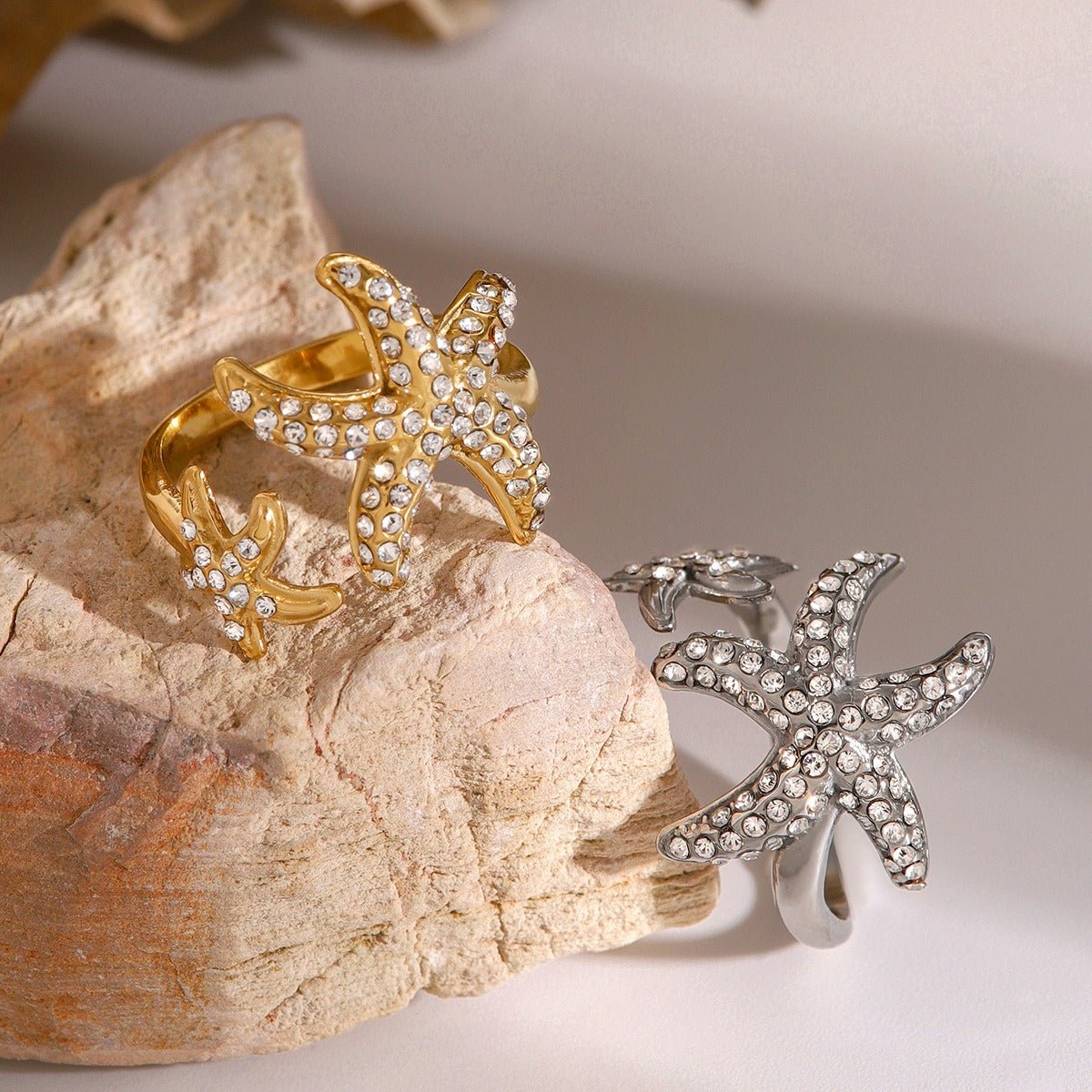 18K Gold Starfish Shape Diamond Design Luxury Ring - PetPoy Shop