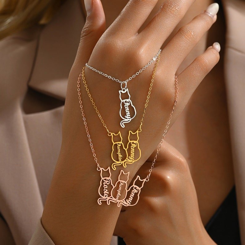 Cat - shaped hollow necklace with customizable name design, light luxury and unique necklace - PetPoy Shop