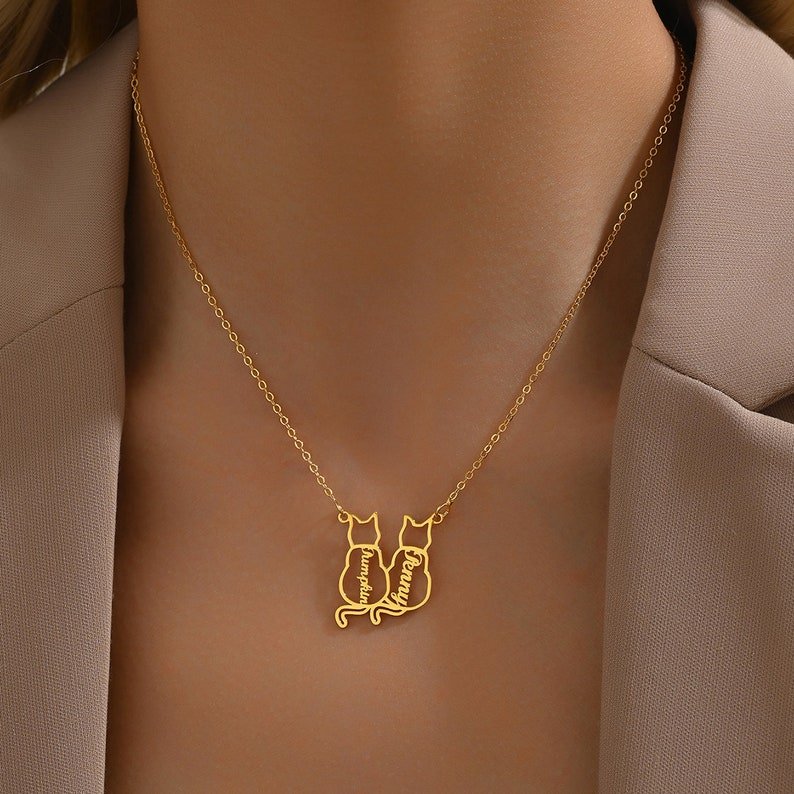 Cat - shaped hollow necklace with customizable name design, light luxury and unique necklace - PetPoy Shop