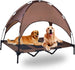 Elevated Pet Cot with Canopy, Portable Raised Pet Cot for Camping or Beach, Removable Canopy, Durable 1680D Oxford Fabric Raised Mesh Cot, Breathable Cooling Outdoor Dog Bed (Large, Brown) - PetPoy Shop