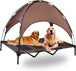 Elevated Pet Cot with Canopy, Portable Raised Pet Cot for Camping or Beach, Removable Canopy, Durable 1680D Oxford Fabric Raised Mesh Cot, Breathable Cooling Outdoor Dog Bed (Large, Brown) - PetPoy Shop