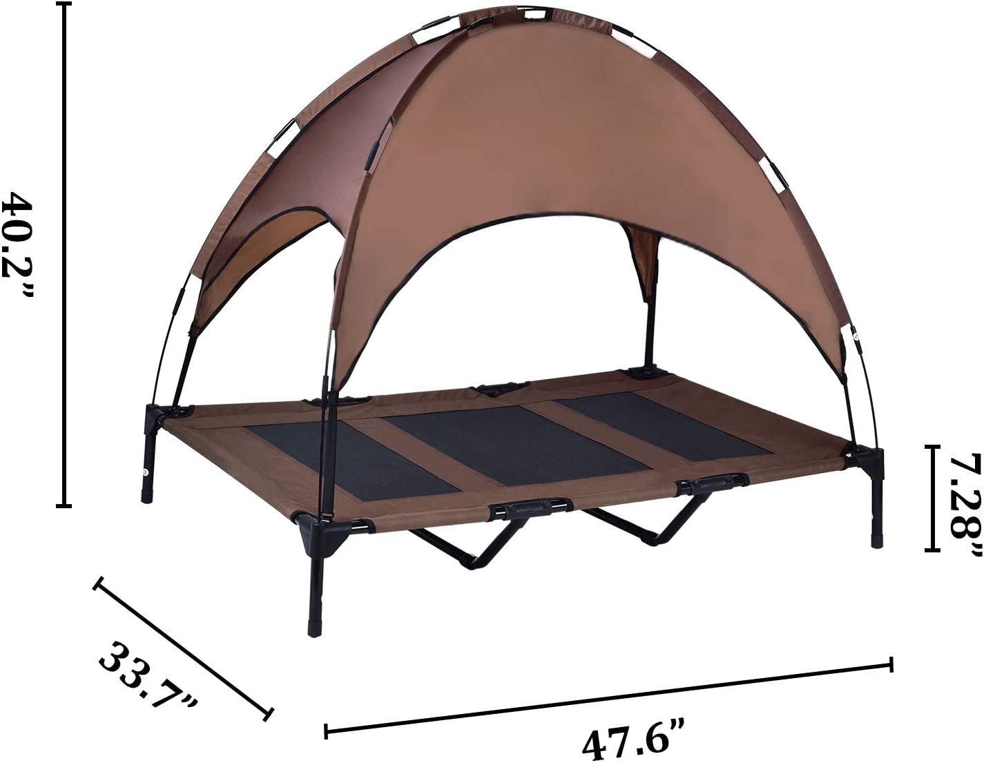 Elevated Pet Cot with Canopy, Portable Raised Pet Cot for Camping or Beach, Removable Canopy, Durable 1680D Oxford Fabric Raised Mesh Cot, Breathable Cooling Outdoor Dog Bed (Large, Brown) - PetPoy Shop