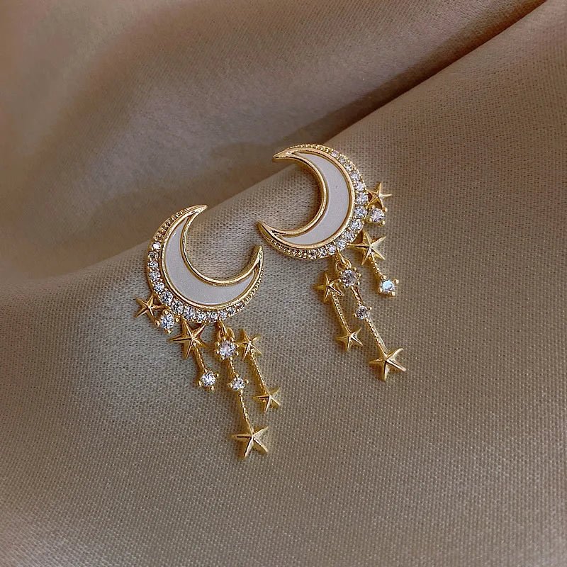 New Trendy Moon Dangle Earrings For Women Temperament Pearl Cherry Cat Rhinestone Pendant Earring Girl Party Jewelry Gift - PetPoy Shop