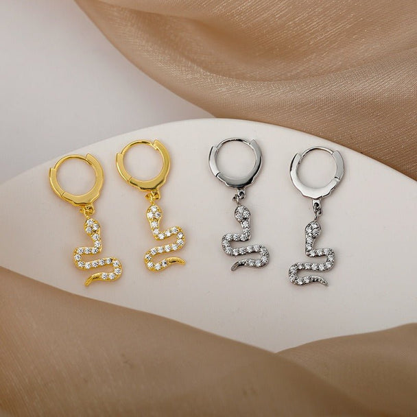 18K gold geometric inlaid gemstone design light luxury fashion earrings - PetPoy Shop