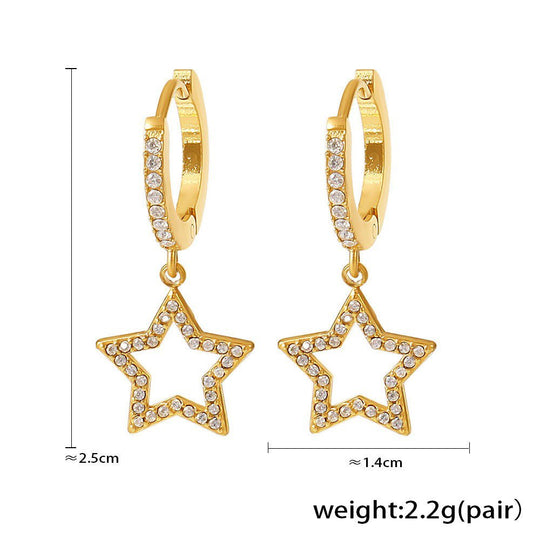 18K gold geometric inlaid gemstones exquisite design dazzling earrings - PetPoy Shop