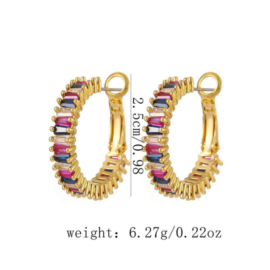18K gold O - shaped gemstone - inlaid earrings with a light luxury style - PetPoy Shop