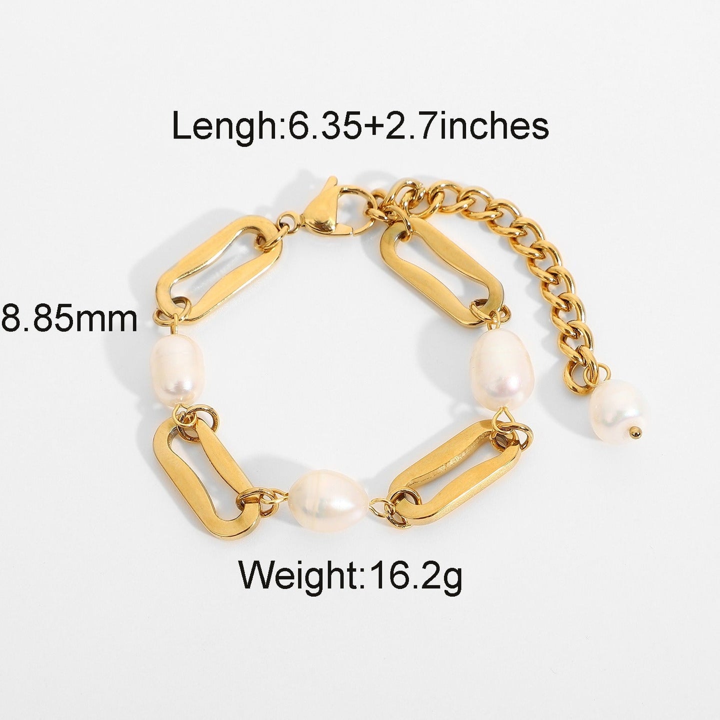 18K Gold Rectangular Chain with Pearl Design High - End Bracelet - PetPoy Shop