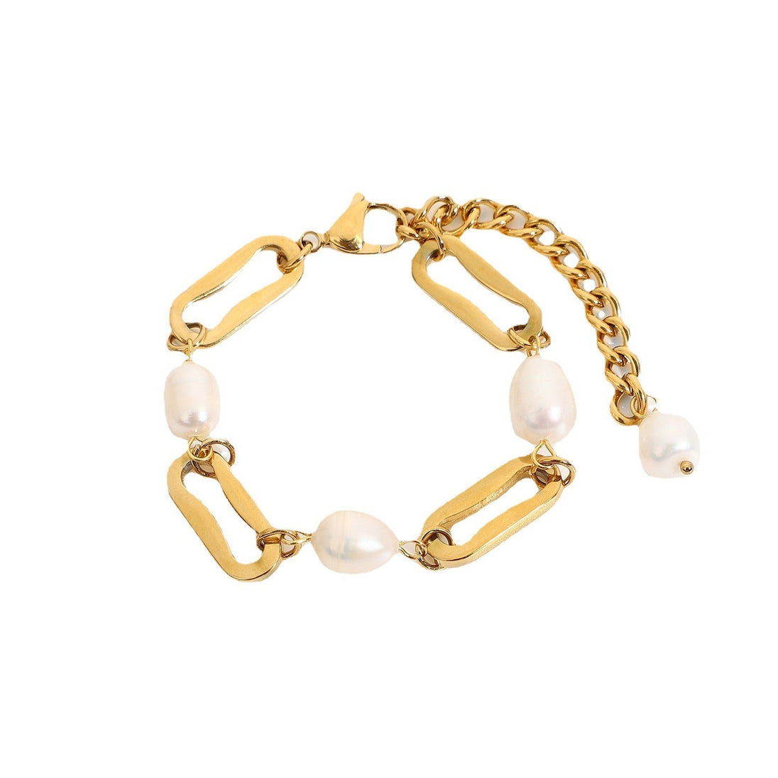 18K Gold Rectangular Chain with Pearl Design High - End Bracelet - PetPoy Shop