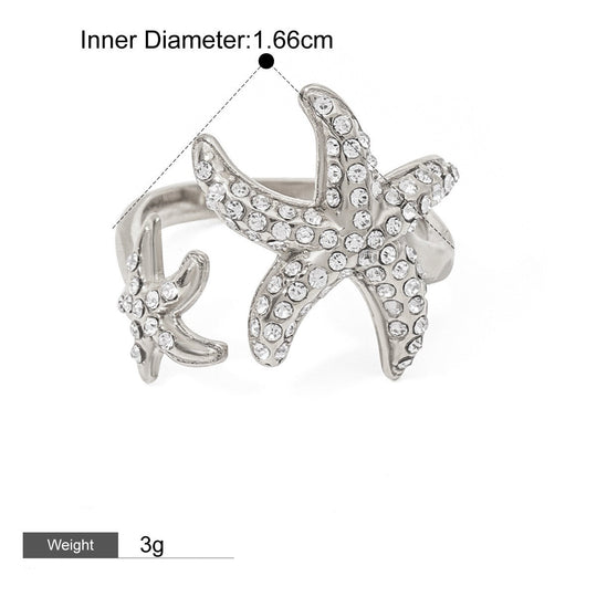18K Gold Starfish Shape Diamond Design Luxury Ring - PetPoy Shop