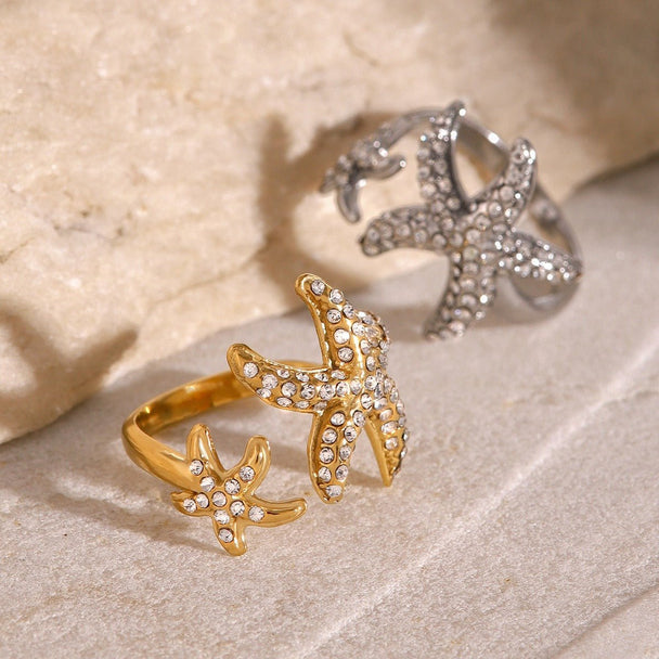 18K Gold Starfish Shape Diamond Design Luxury Ring - PetPoy Shop