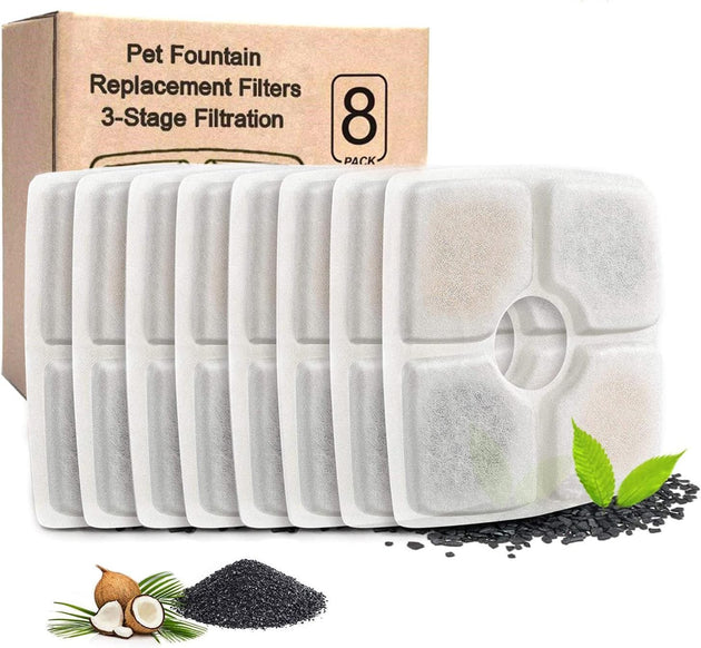 8 - Pack Cat Water Fountain Filter, Replacement Fountain Filters for Square 84Oz/2.5L Automatic Pet Fountain Cat Water Fountain - PetPoy Shop