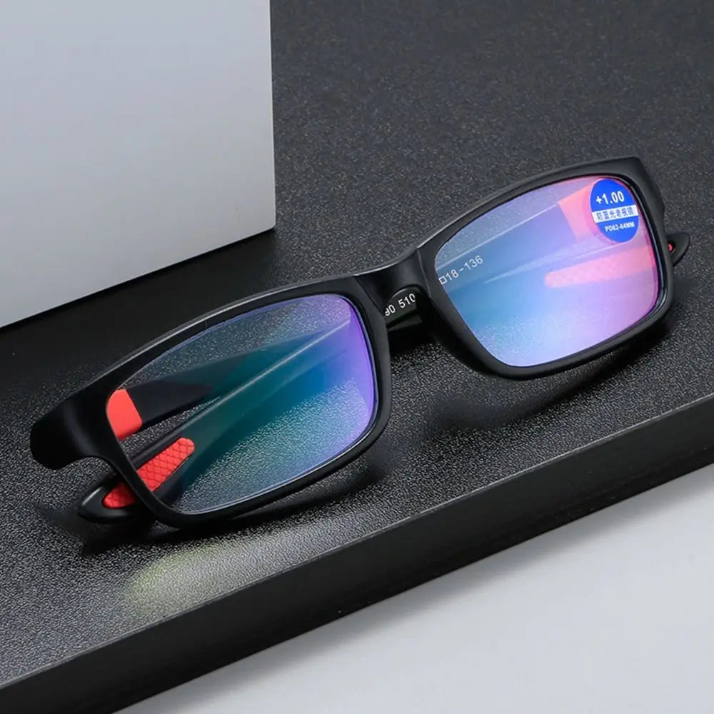 Reading Glasses Men Women Sports Anti-Blue Light Reading Eyewear Black Red TR90 Frame Presbyopia Eyeglasses +100 To+400 Glasses