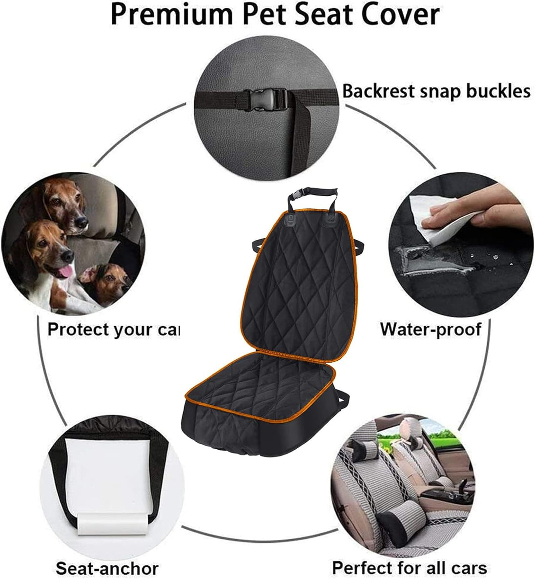 Dog Seat Cover, Waterproof Pet Car Seat Covers, Dogs Front Seat, Nonslip Heavy Duty Durable Scratch-Proof Car Seat Protector with Side Flaps, Fit Most Cars Suvs Trucks, Single