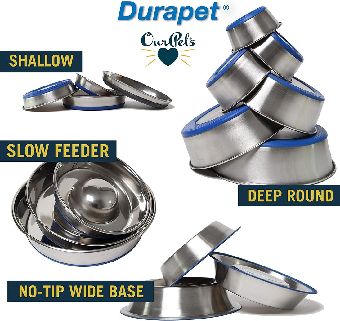 Ourpet'S Durapet Premium Dishwasher Safe Stainless Steel Dog Bowl for Food or Water [Multiple Sizes for Small to Large Dogs] in Traditional or Wide Base Design - 8 CUP - PetPoy Shop