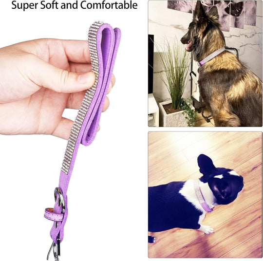 Rhinestone Dog Collar Soft Velvet Leather Cat Collars Cute Luxury Diamond Studded Bling Dog Collar Necklaces Adjustable Puppy Collar for Small Medium Large Dogs Cats Kitten (Purple,Xxs) - PetPoy Shop