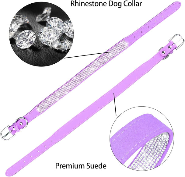 Rhinestone Dog Collar Soft Velvet Leather Cat Collars Cute Luxury Diamond Studded Bling Dog Collar Necklaces Adjustable Puppy Collar for Small Medium Large Dogs Cats Kitten (Purple,Xxs) - PetPoy Shop
